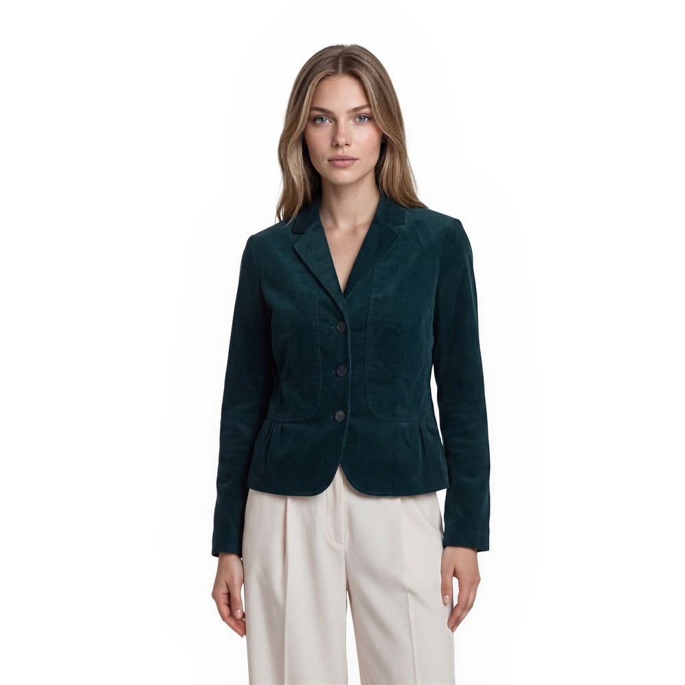 Talbots Blazer Women's Size 10 Teal Green Corduroy Pleated Back Button Jacket